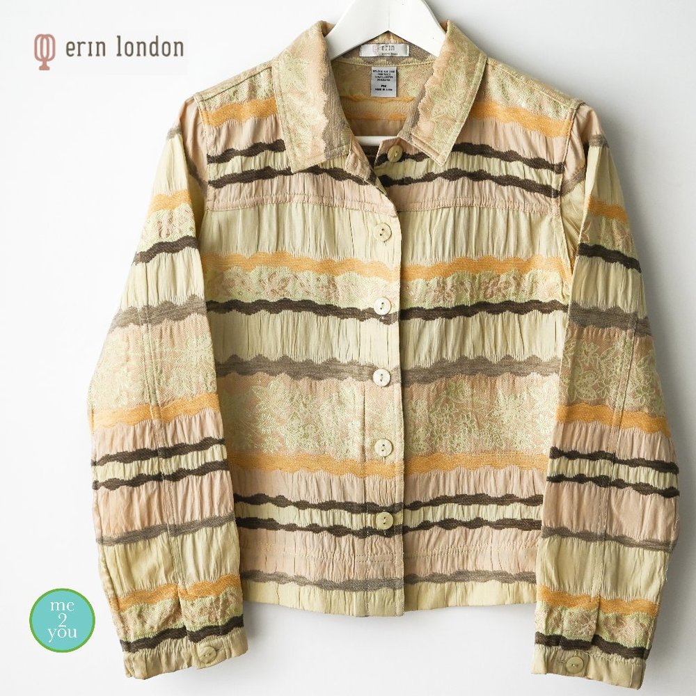 ERIN BY ERIN LONDON Beige Brocade Button Front Jacket - Size Petite Medium - Picture 4 of 10